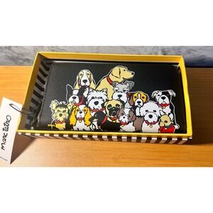 Marc Tetro Dogs Print Zip Around‎ Wallet, Black Designer Clutch NWT